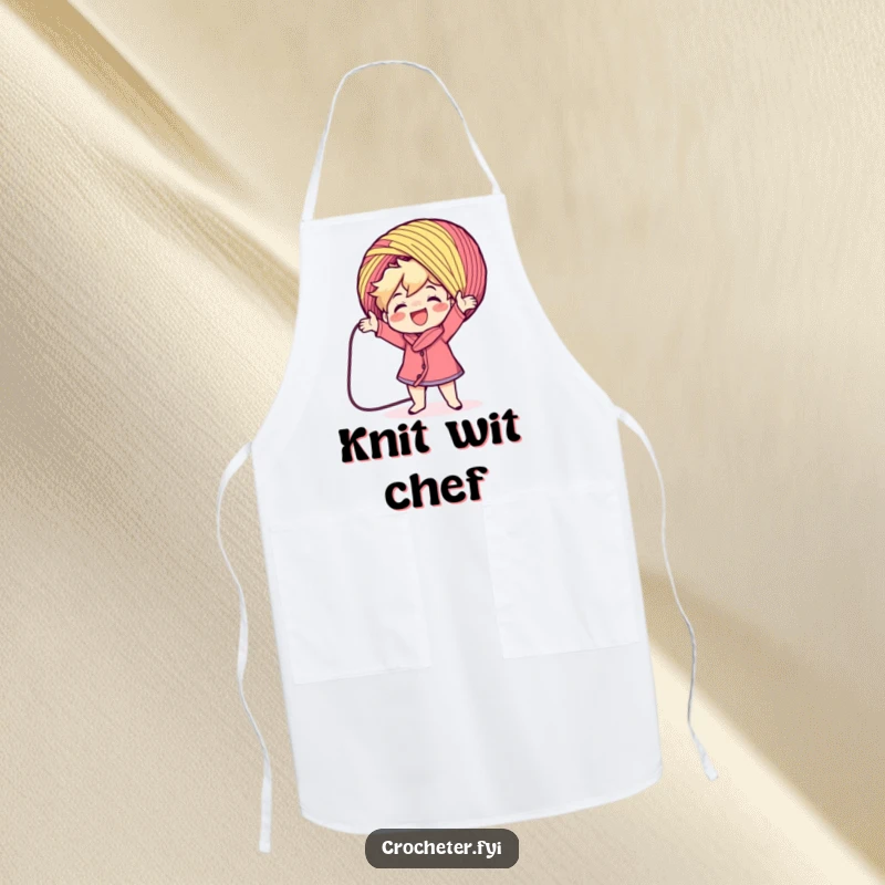 Funny character casting yarn, printed on a kitchen apron. A comical and functional piece, ideal for a funny gift.