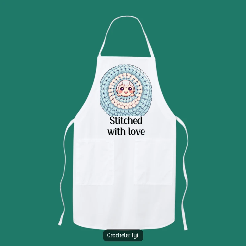 Funny Crocheting Apron - Cheerful Character Behind Giant Yarn Project, Perfect Cooking Gift