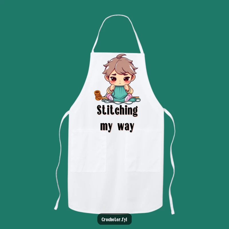 Funny Chef's Apron for Knitters: Determined Character Counting Stitches
