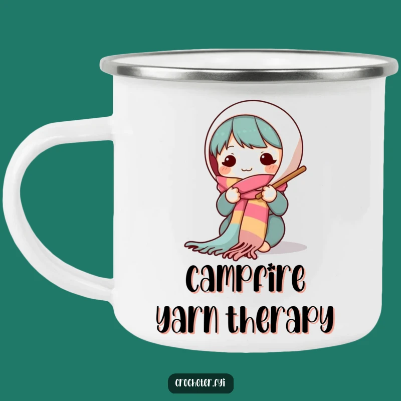 Funny Knitting Character Camping Mug: Cozy Scarf Design, Great Funny Gift for Outdoor Crafters