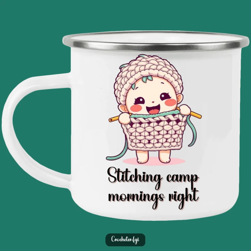 Funny Crochet Camping Mug: Happy Character, Complex Stitch, Outdoor Enthusiast Gift