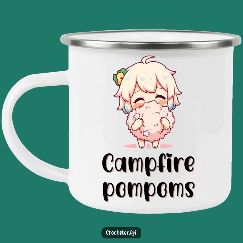 Funny Pom-Pom Maker Camping Mug: Cheerful Crafter Funny Gift for Outdoor Crafting