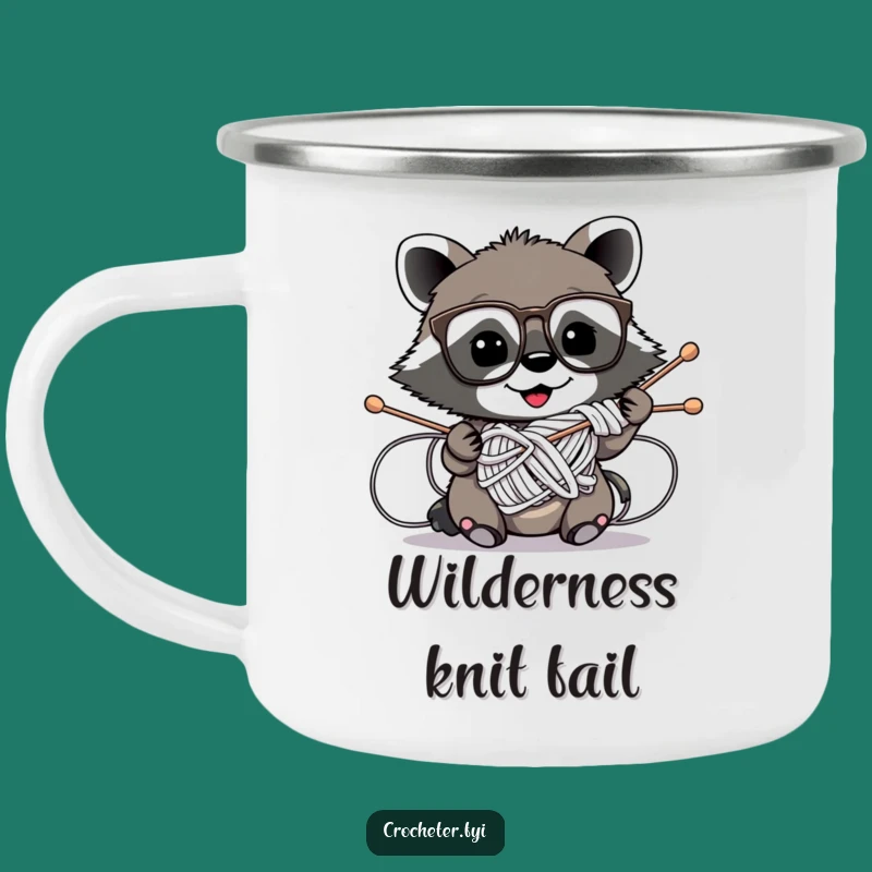 Funny Raccoon Knitting Enamel Camping Mug - Hilarious Outdoor Gift