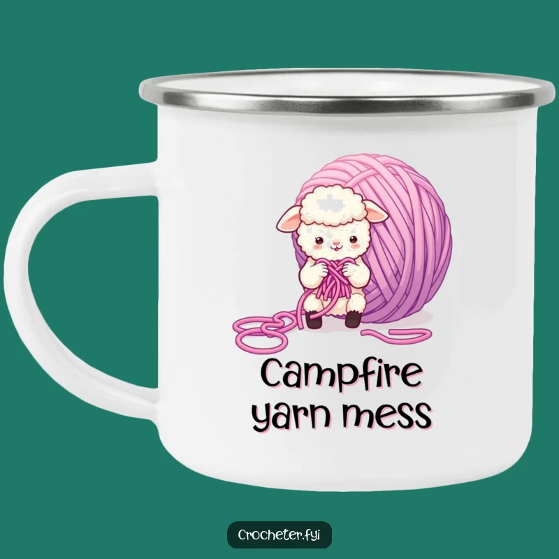 Funny Sheep Knitting Yarn Camping Mug: Fluffy Character Outdoor Gift