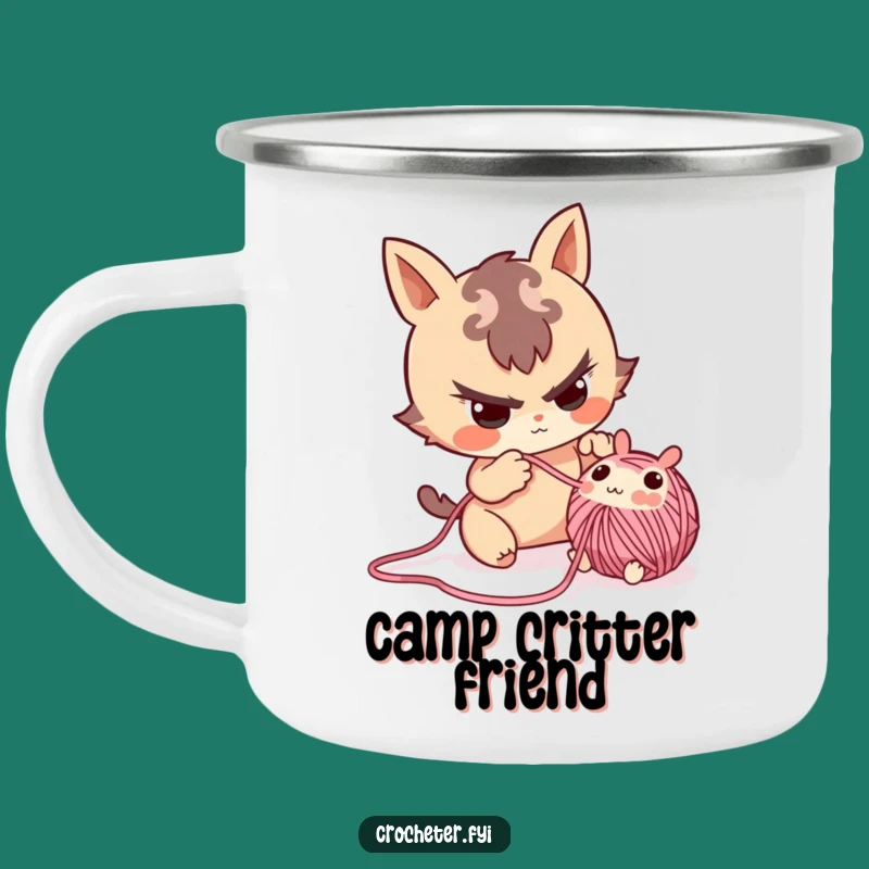 Funny Yarn Critter Camping Mug: Mischievous Crafter's Outdoor Fun