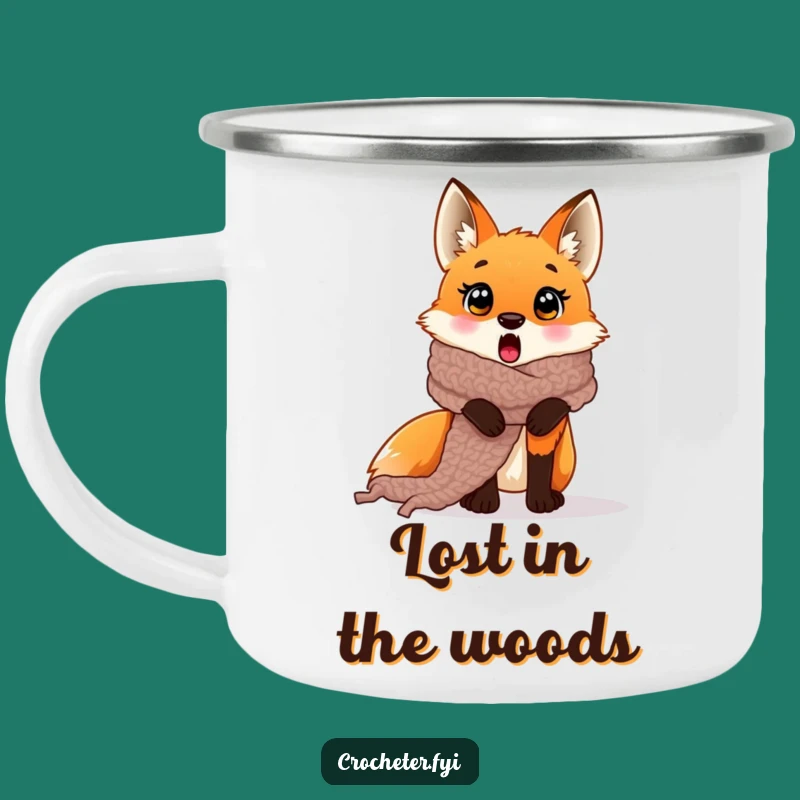 Funny Fox Scarf Camping Mug: Coffee and Yarn Antics Outdoors
