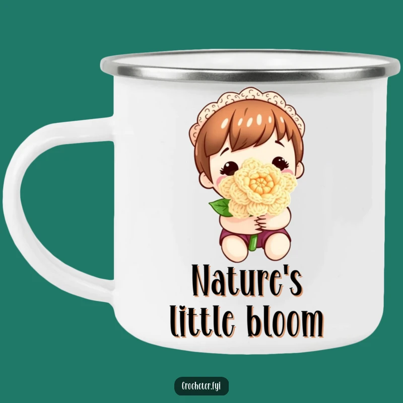 Funny Crocheted Flower Camping Mug: Content Crafter's Floral Outdoor Mug