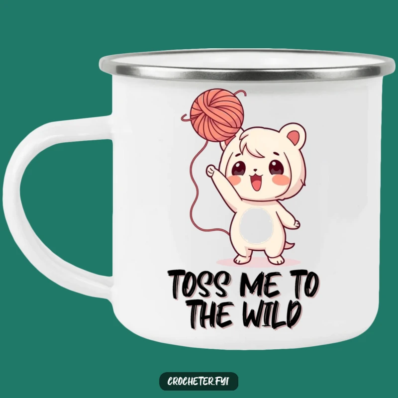 Funny Yarn Camping Mug: Playful Character Tossing Yarn, Outdoor Fun Gift