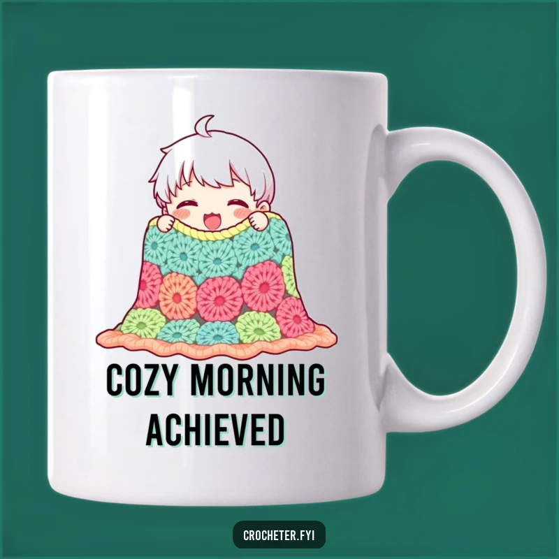 Funny Crocheted Blanket Mug: Content Character Cozy Hobby Gift