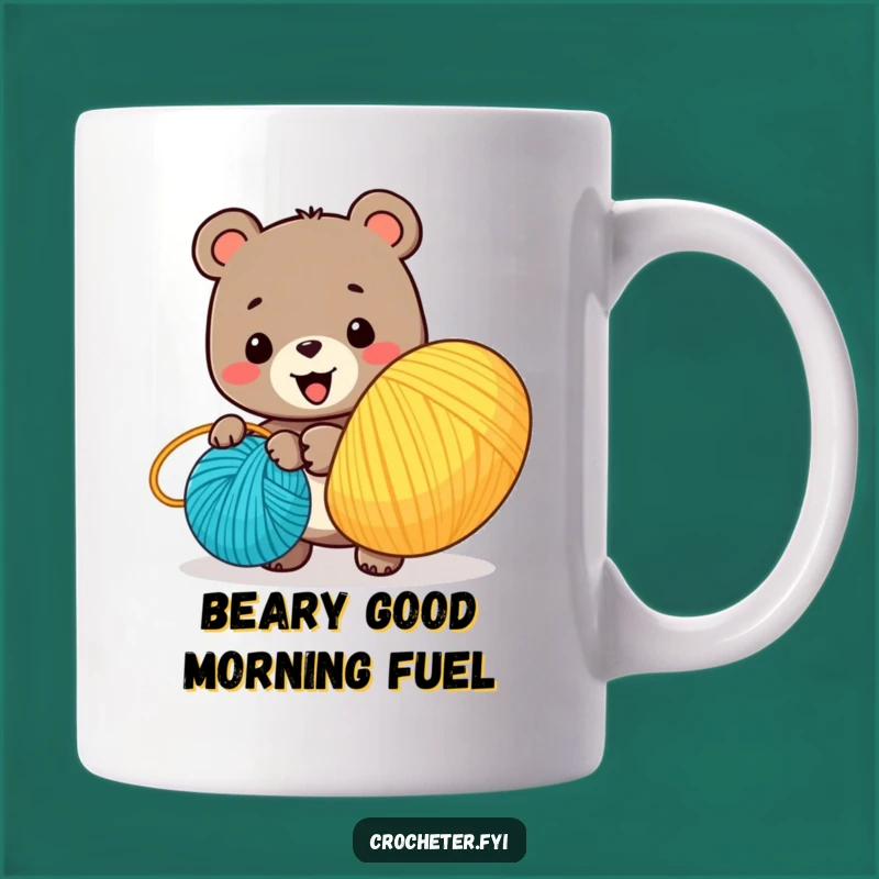 Funny Bear Yarn Winder Mug: Enthusiastic Cartoon Crafter Gift