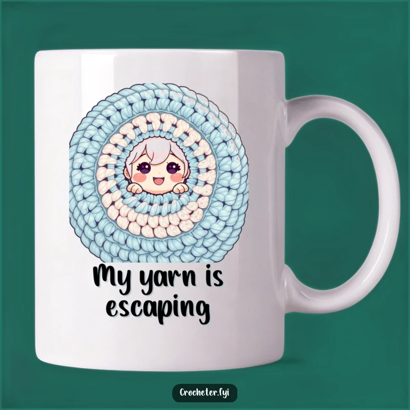 Funny Crochet Character Mug - A Cheerful Crafter Peeking from Massive Yarn Project, Perfect Gift