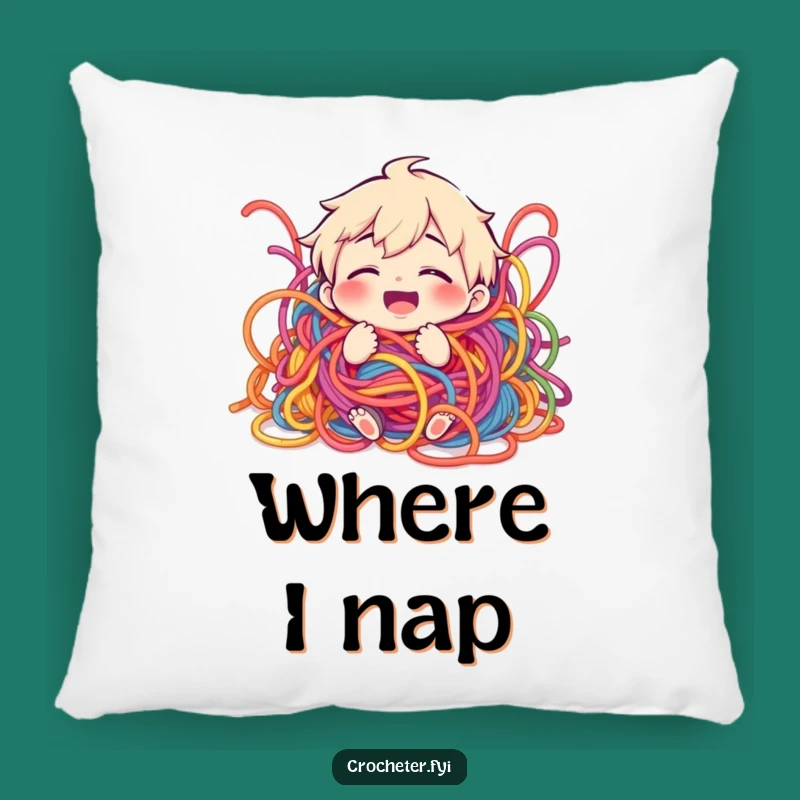 Funny Yarn Chaos Pillow: Giggling Crafter's Cozy Yarn Mess Decor