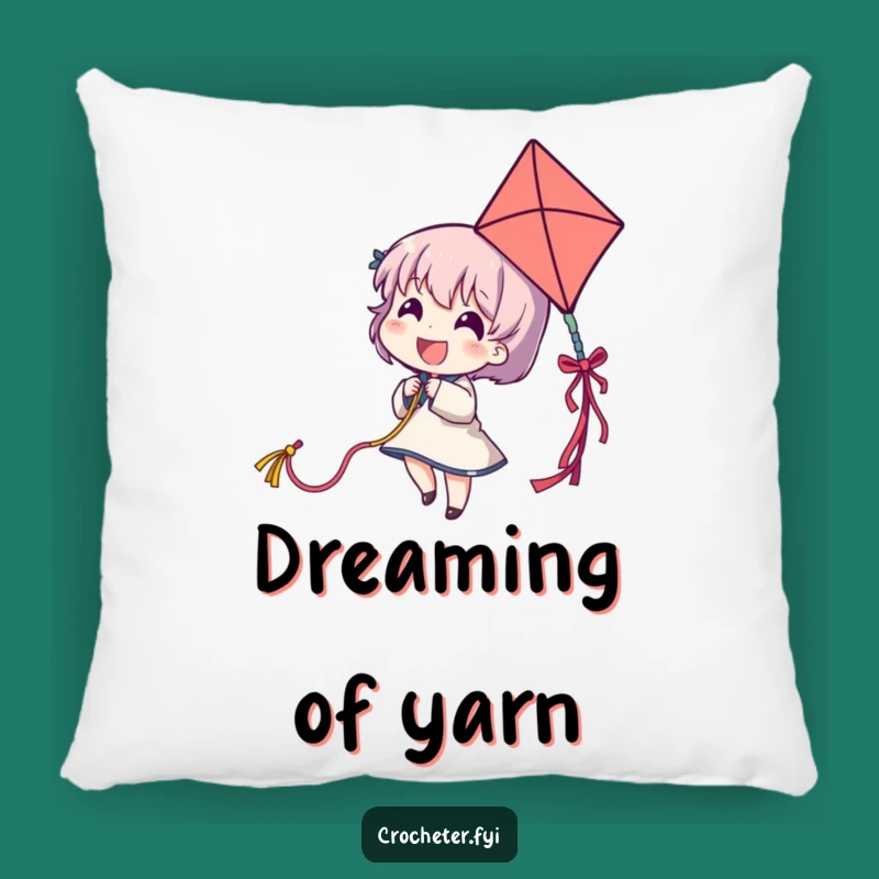 Funny Yarn Kite Pillow - Delighted Character Pulling Colorful Strand, Cozy Playful Gift