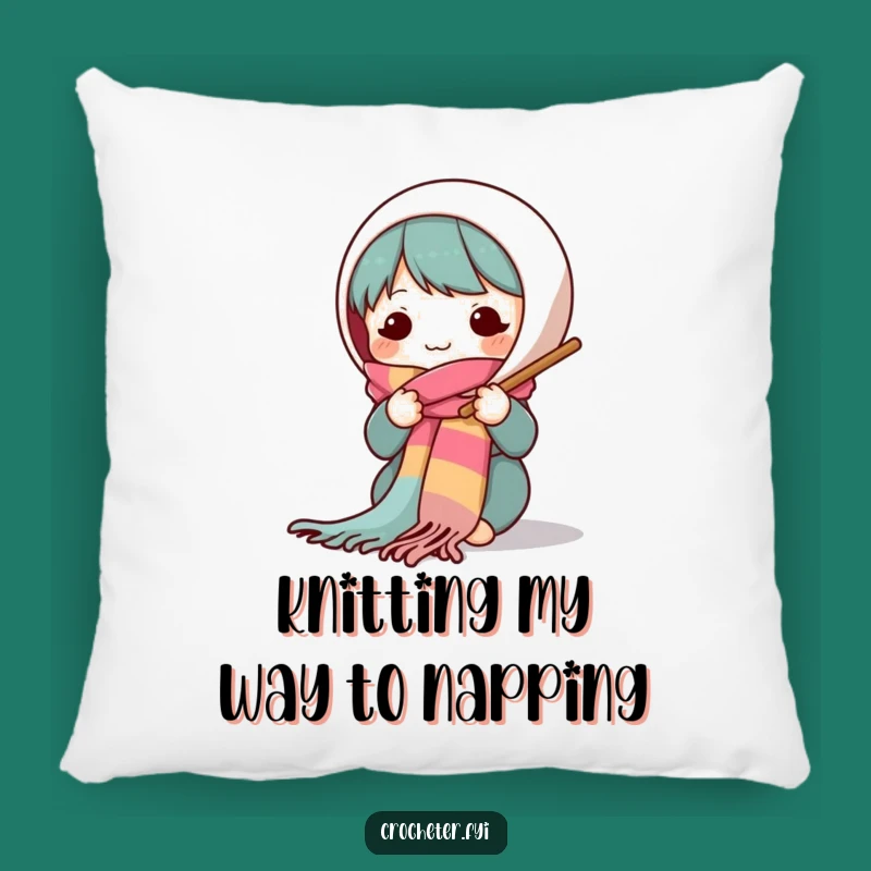 Funny Knitting Character Pillow: Cozy Scarf Design, Cute Funny Gift for Crafters