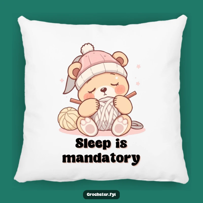 Funny Sleepy Bear Crochet Pillow: Cozy Accent & Humorous Gift
