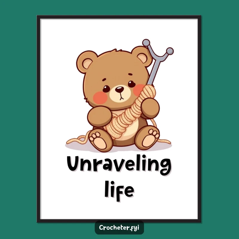Funny Clumsy Bear Crochet Digital Art - Hilarious Instant Download Gift