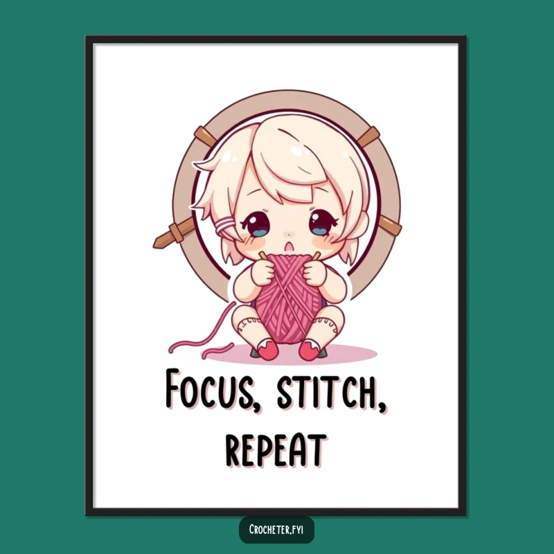 Funny Focused Knitter Digital Art: Instant Precision, Perfect Funny Gift!