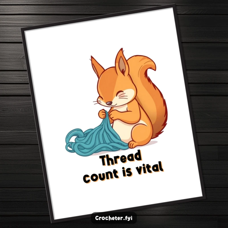 Funny squirrel intently creating a stitch, rendered as digital art, ideal for humorous and printable wall decor.