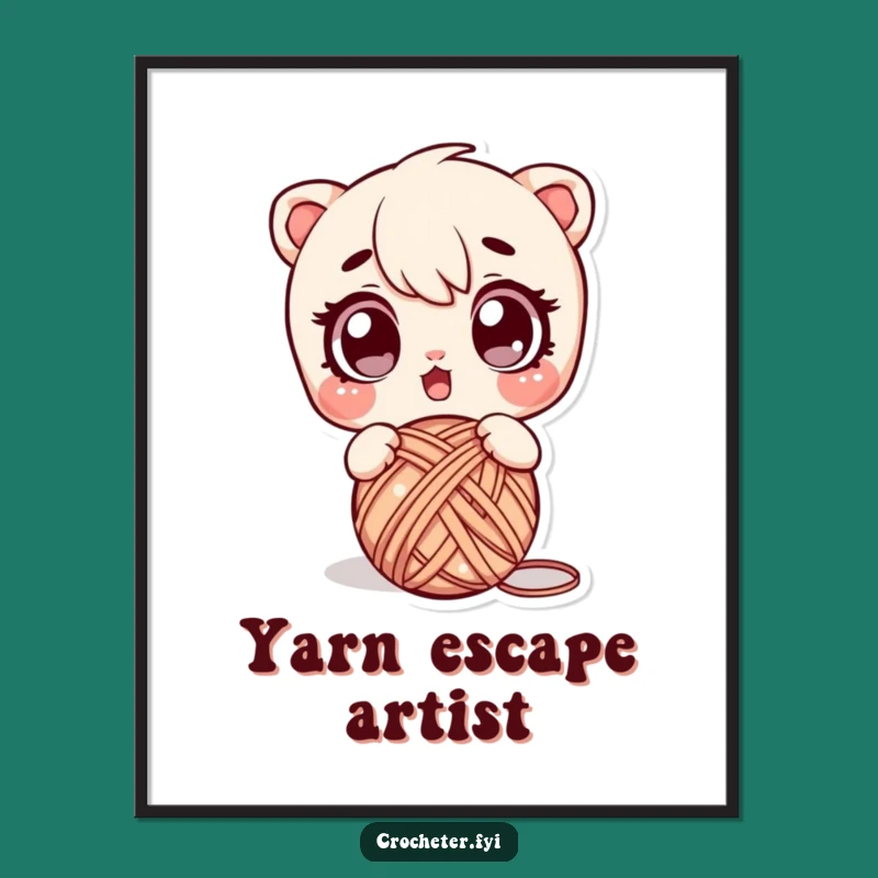 Funny Surprised Yarn Drop Digital Art Print - Hilarious Instant Decor for Crafters!