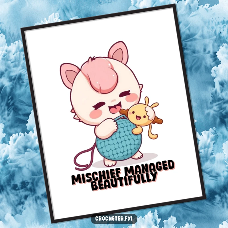 Funny Digital Art: A mischievous character playfully tickles a friend with a crochet hook, offering instant humorous decor.