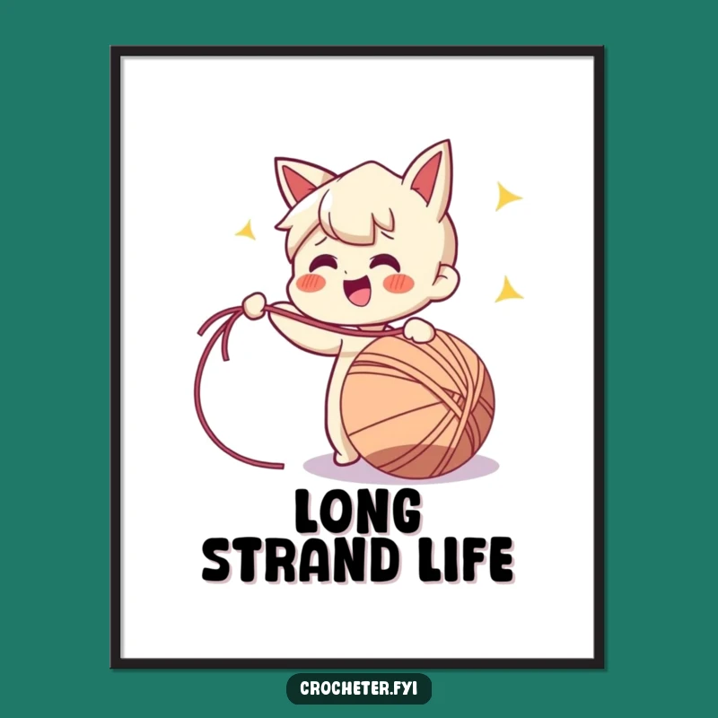 Funny Yarn Pulling Digital Art: Enthusiastic Crafter Character Print