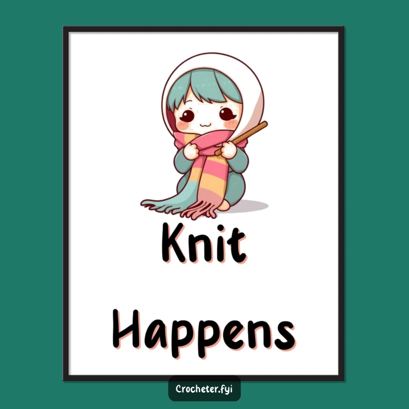 Funny Knitting Character Digital Art: Cute Scarf Design, Perfect Funny Gift for Wall Decor