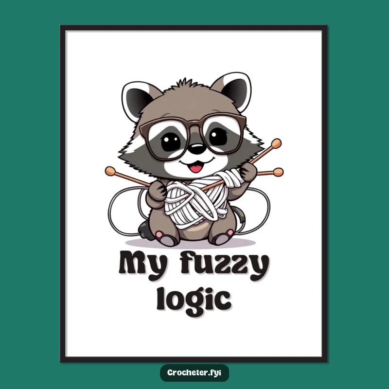 Funny Raccoon Knitting Digital Art - Hilarious Instant Download Gift