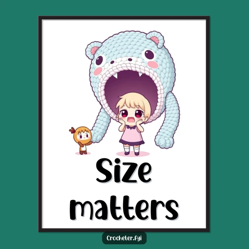 Funny Giant Crochet Digital Art: Surprised Crafter's Massive Creation