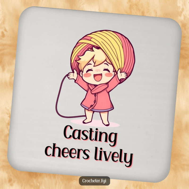 Funny character casting yarn, featured on drink coasters. A comical and functional addition, perfect as a funny gift.