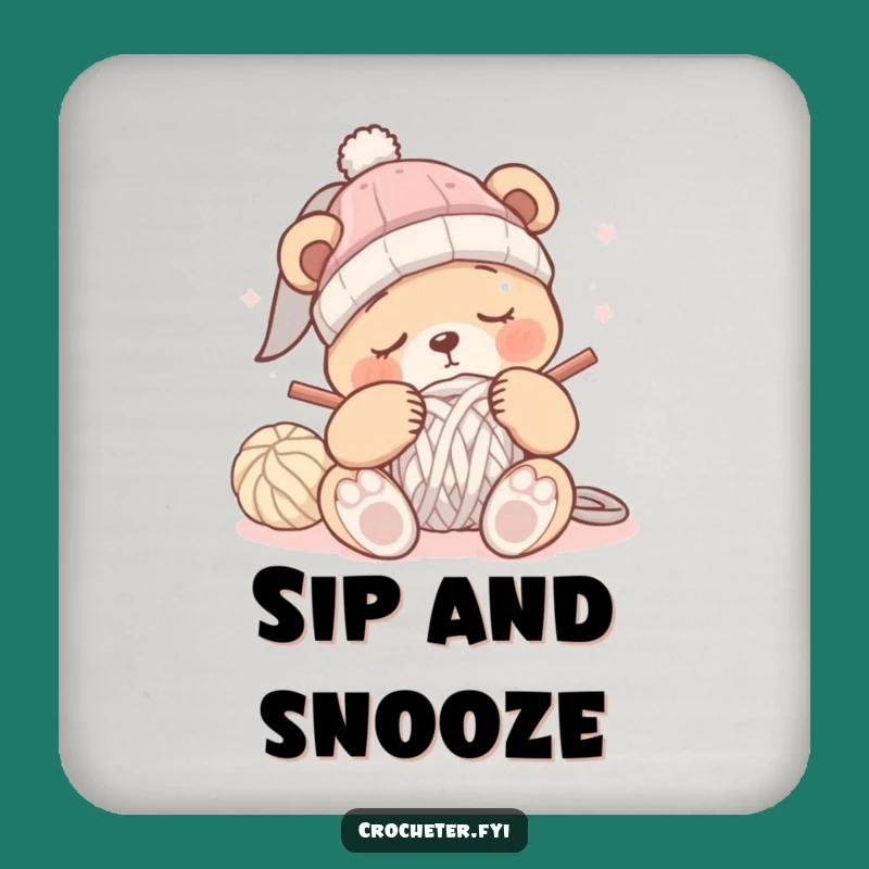 Funny Sleepy Bear Crochet Coaster: Humorous Decor for Cozy Spaces