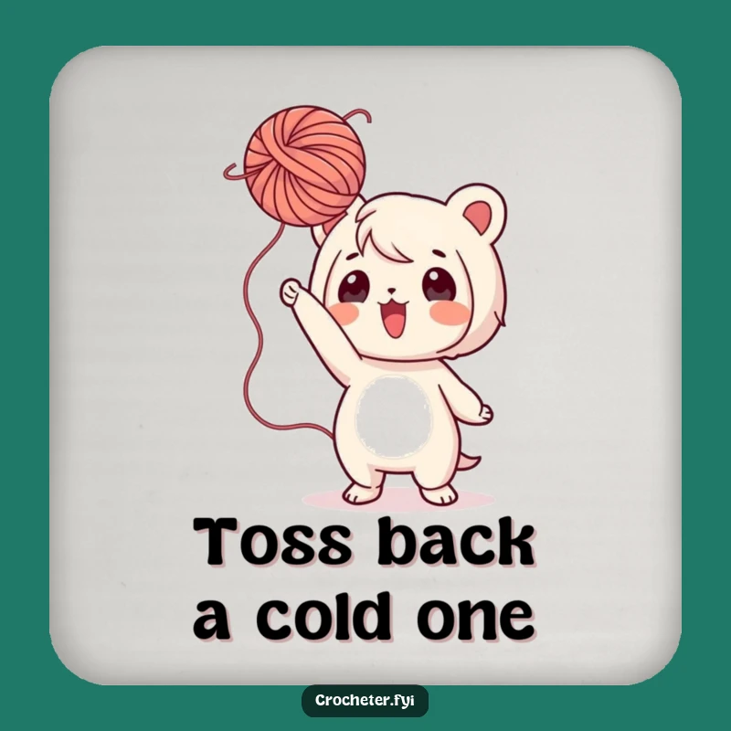 Funny Yarn Coaster Set: Playful Character Tossing Yarn, Table Protection