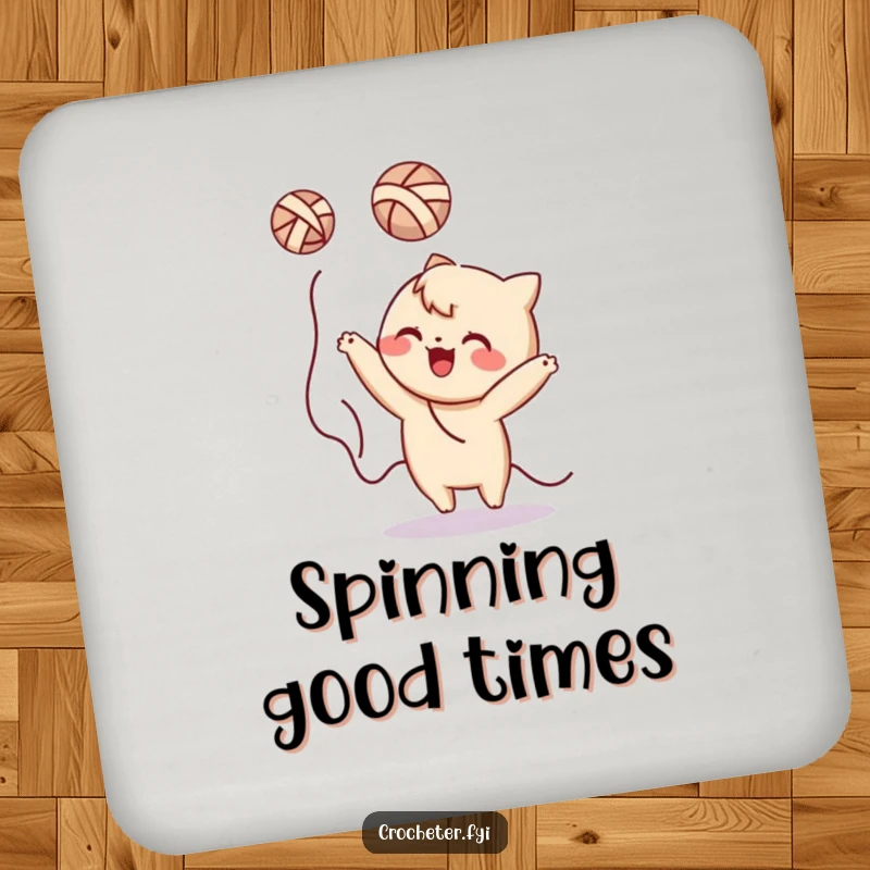 Funny yarn tossing character drink coasters, protecting surfaces with a dose of playful and humorous charm.