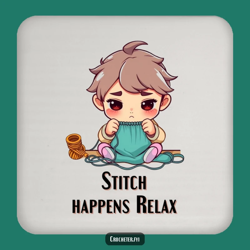 Funny Knitting Coaster: Determined Character Protecting Surfaces