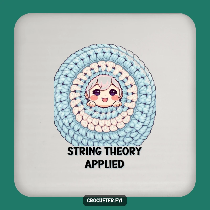 Funny Crochet Coaster - Cheerful Character Peeking from Massive Yarn Project, Perfect Bar Gift