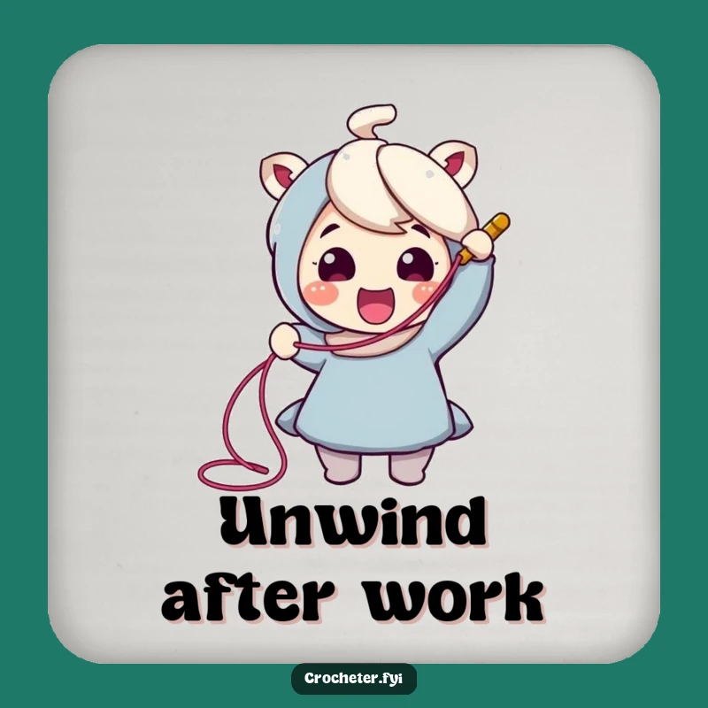 Funny Crochet Coaster Set: Cheerful Character, Yarn Pulling Art, Protect Surfaces