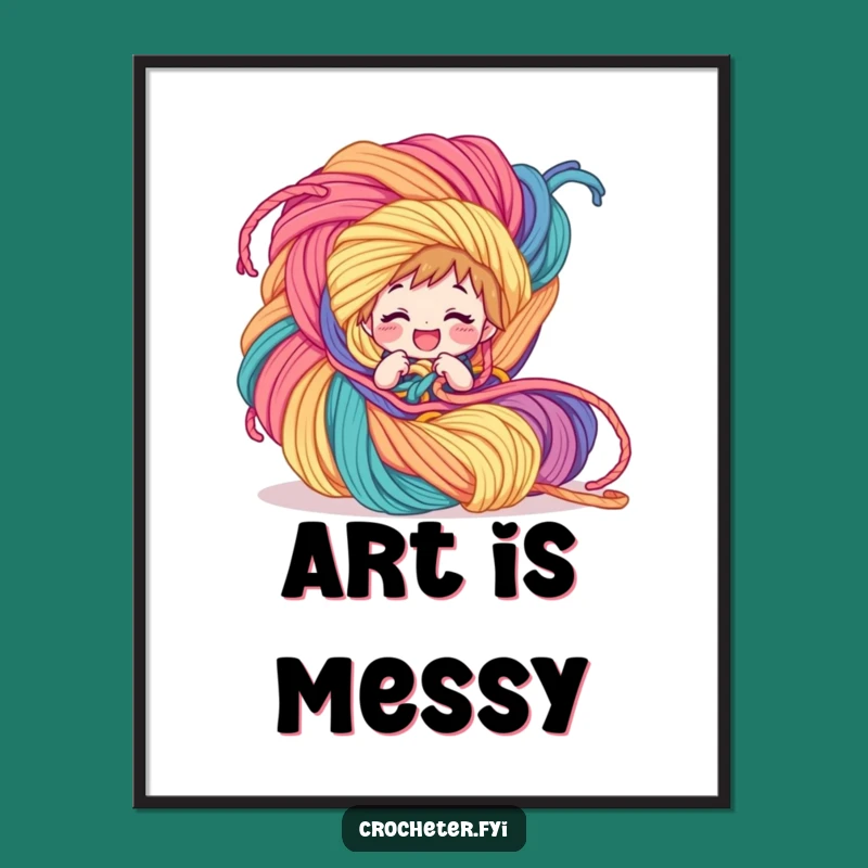 Funny Yarn Tangle Poster - Whimsical Wall Art of Crafty Chaos