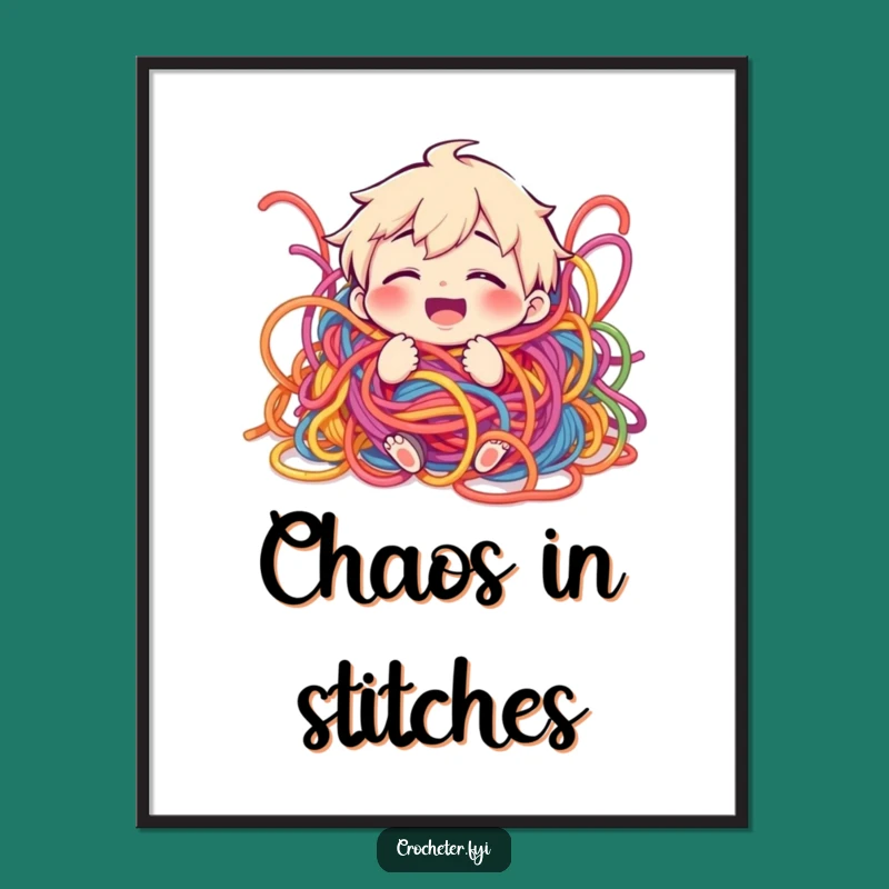 Funny Yarn Chaos Poster: Giggling Crafter's Playful Yarn Art Print