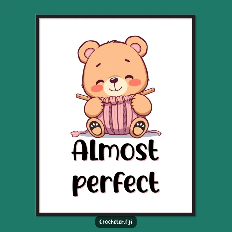 Funny Bear Knitting Poster - Cozy Whimsical Wall Art