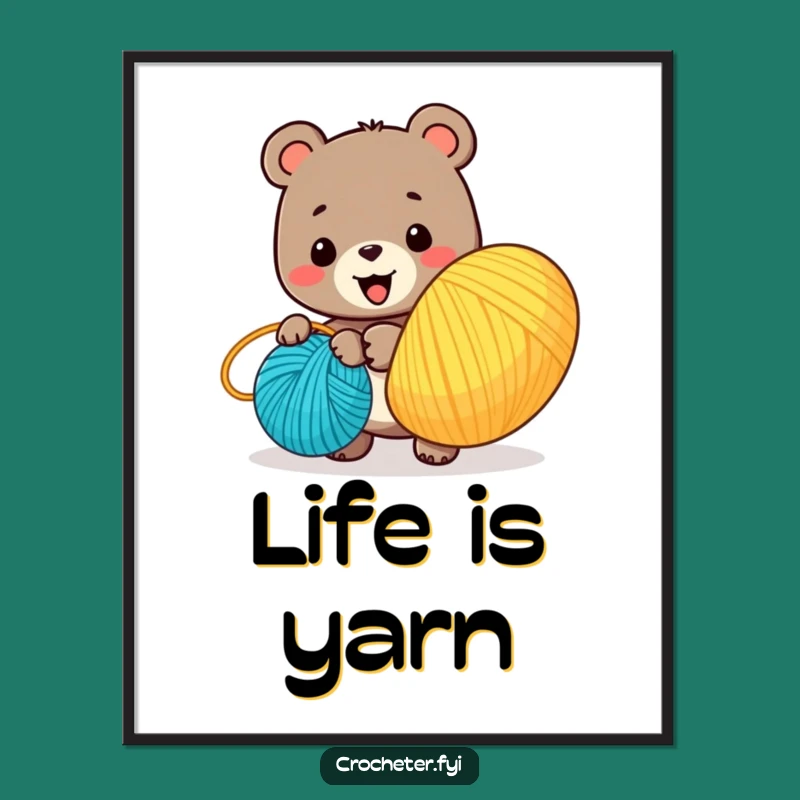 Funny Bear Yarn Winder Poster: Whimsical Cartoon Wall Art