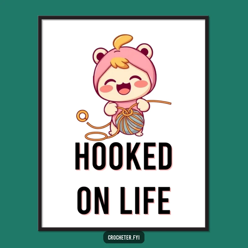 Funny Crochet Character Art Poster - Enthusiastic Crafter Decor, Vibrant Gift Idea