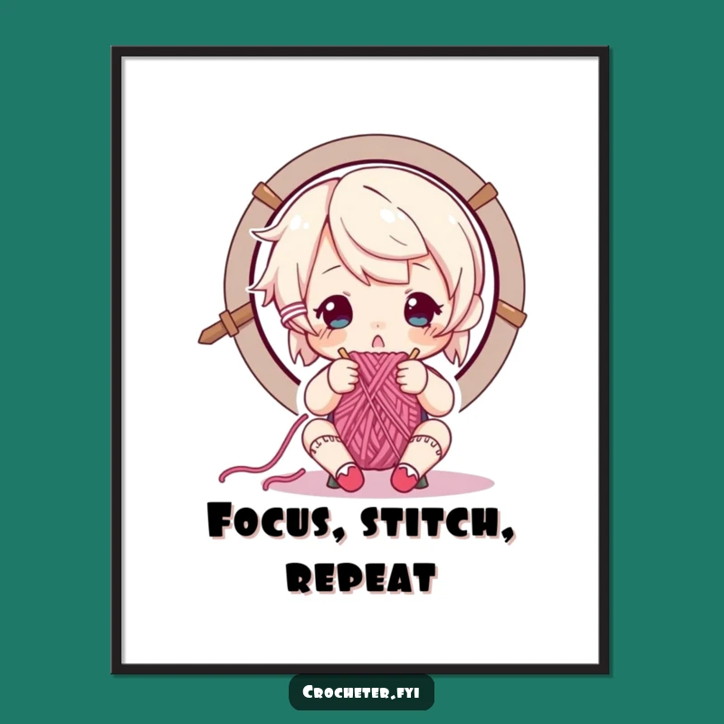 Funny Focused Knitter Poster: Detailed Art, Inspiring Funny Gift!