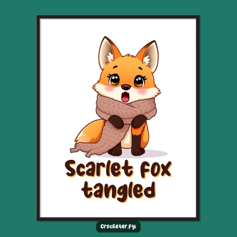 Funny Fox Scarf Poster: Adorable Yarn Mishaps for Your Walls