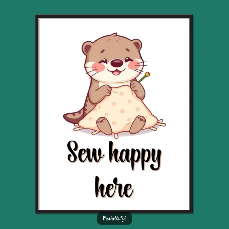 Funny Otter Stitching Poster: Whimsical Crafting Otter Art, Hilarious Home Decor