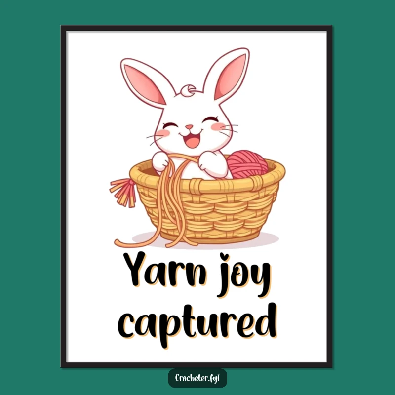 Funny Rabbit Yarn Pull Poster: Whimsical Cartoon Wall Art