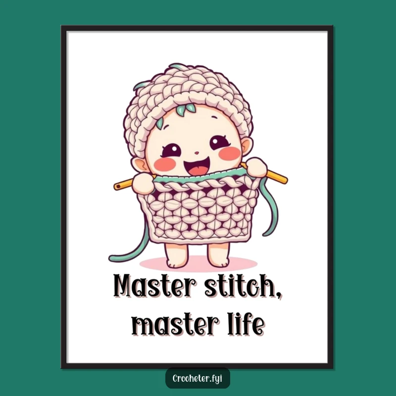 Funny Crochet Art Poster: Happy Character, Complex Stitch, Enthusiast Decor