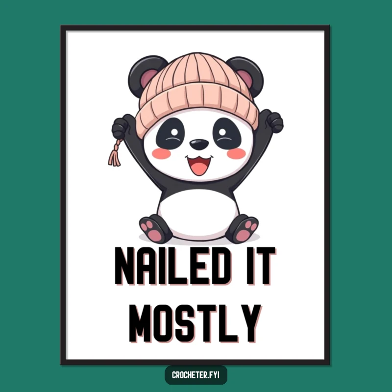 Funny Panda Knitting Hat Poster - Whimsical Crafter Wall Art!