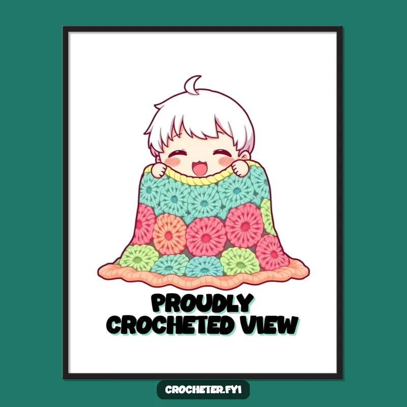Funny Crocheted Blanket Poster: Cozy Art Print Funny Gift