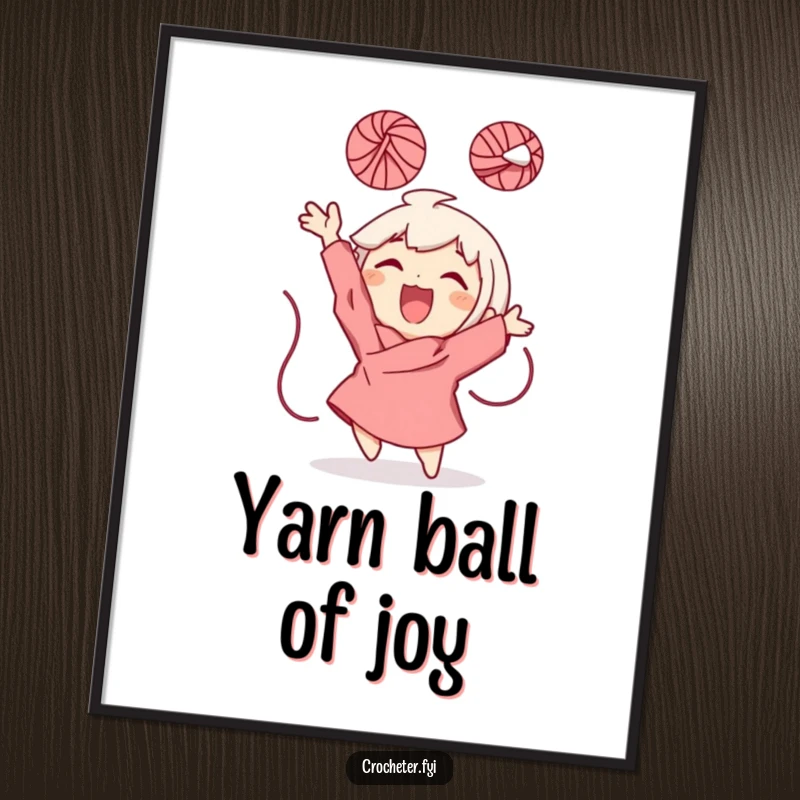 Funny Poster art of a character gleefully tossing a ball of yarn into the air, ideal for humorous, playful wall decor.