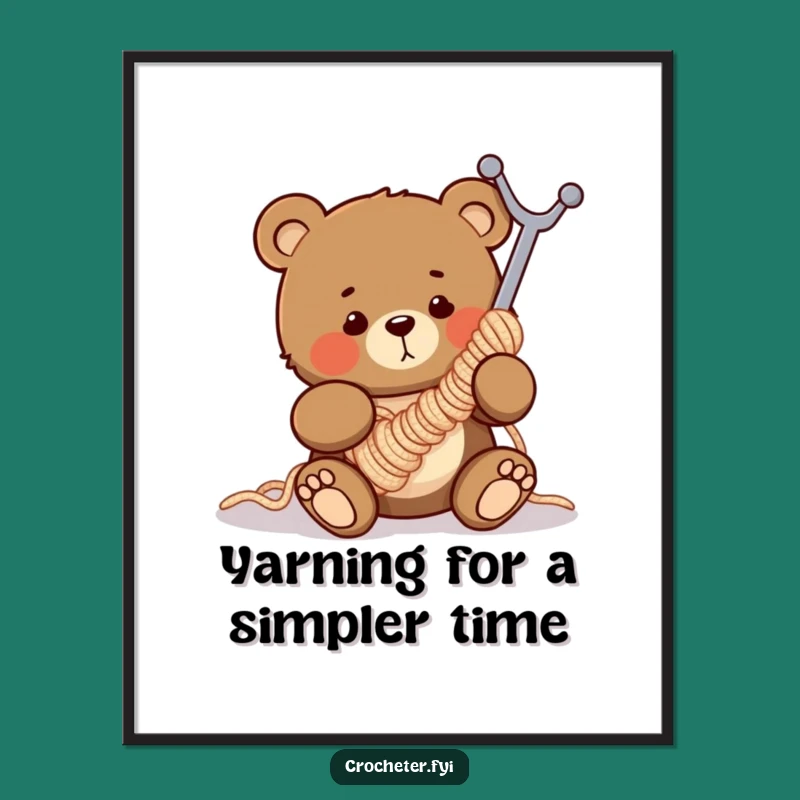 Funny Free Printable Wall Art: Clumsy Bear Crochet Chaos - Downloadable Decor
