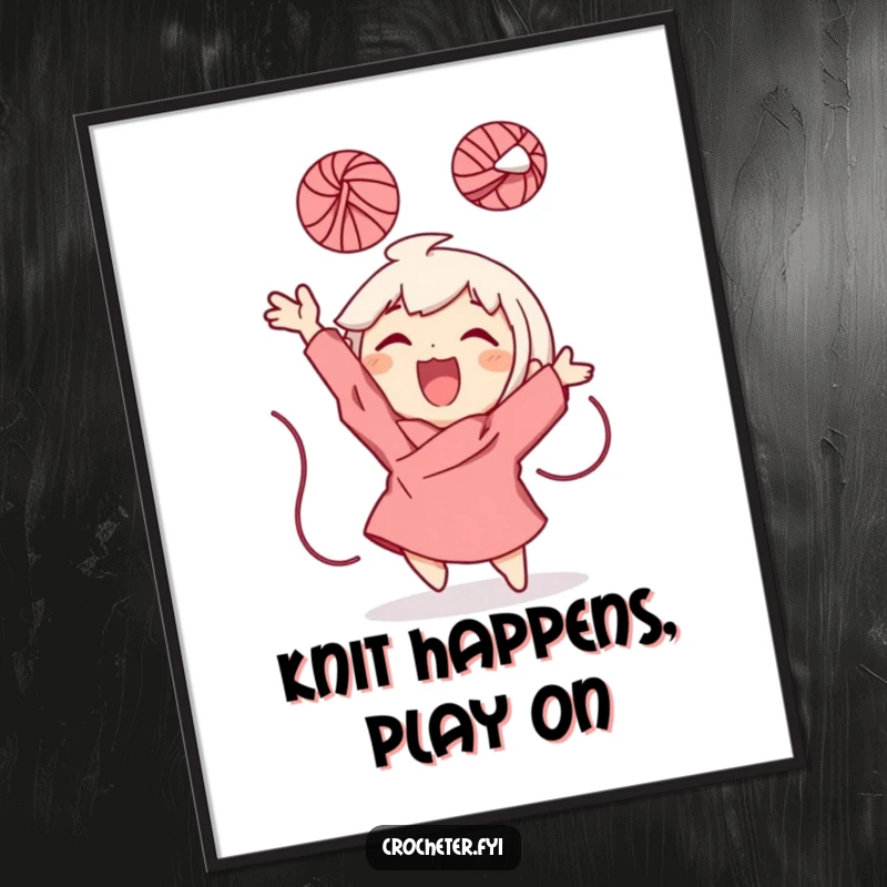 Funny Free Printable Wall Art showcasing a character joyfully throwing a ball of yarn into the air, creating a dynamic and cheerful scene.